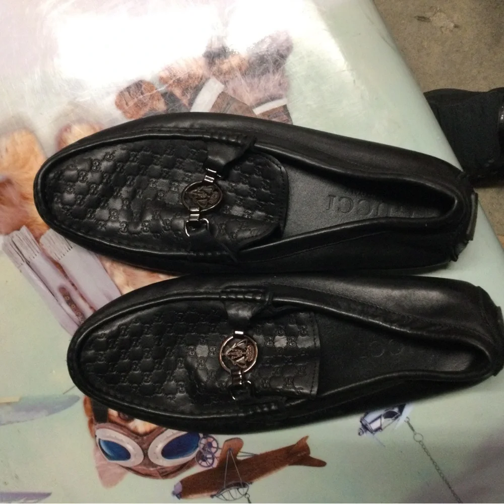 Gucci Black Leather Embossed GG Horsebit Loafers